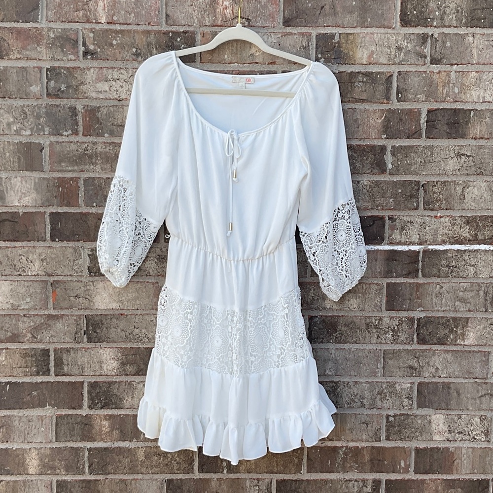 White Lace Boho Peasant Dress - Picture 7 of 11